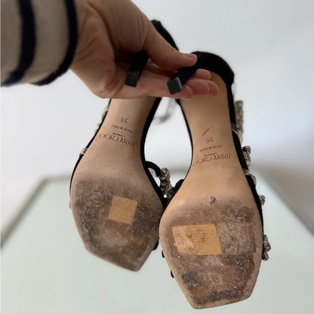 EUC JIMMY CHOO Josefine Crystal Strappy Cocktail Stiletto Sandals